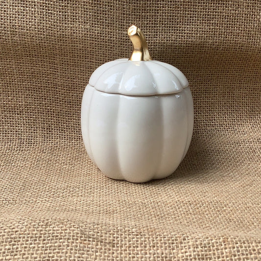 White Ceramic Pumpkin Jar With Lid-13cm