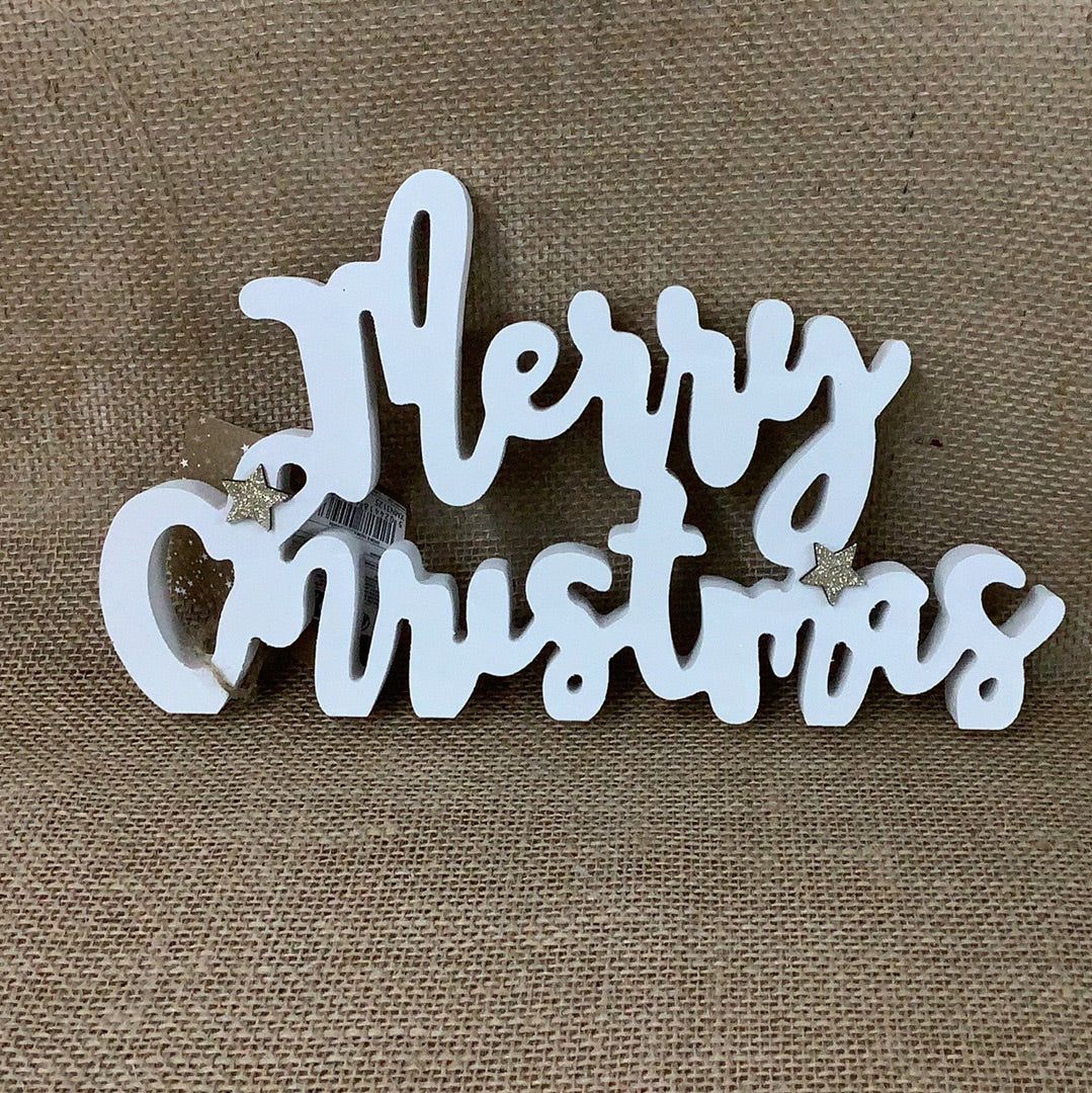 Merry Christmas Word Plaque White