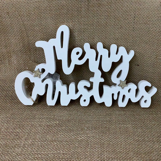 Merry Christmas Word Plaque White