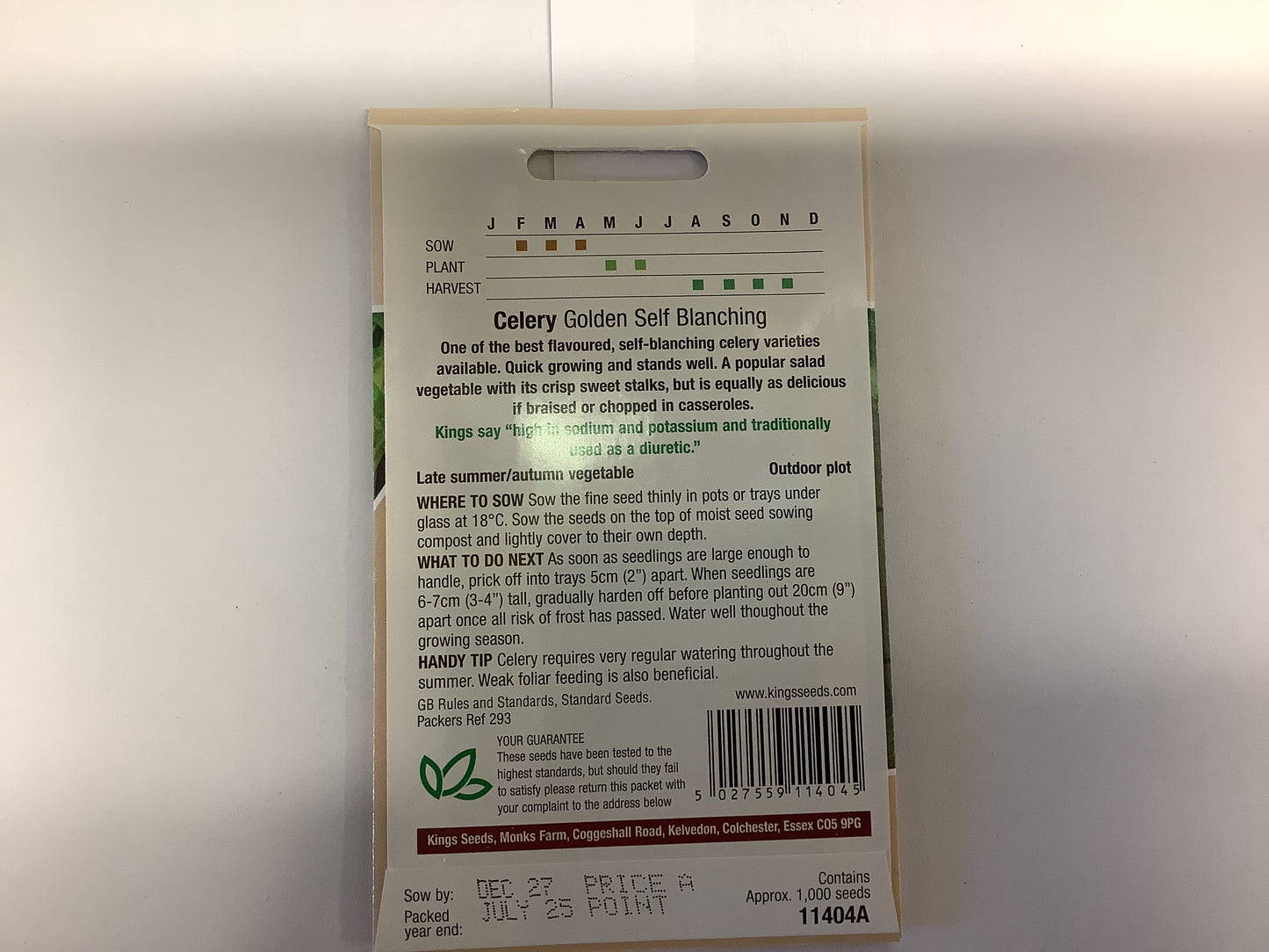 Kings Seeds Celery Golden Self Blanching