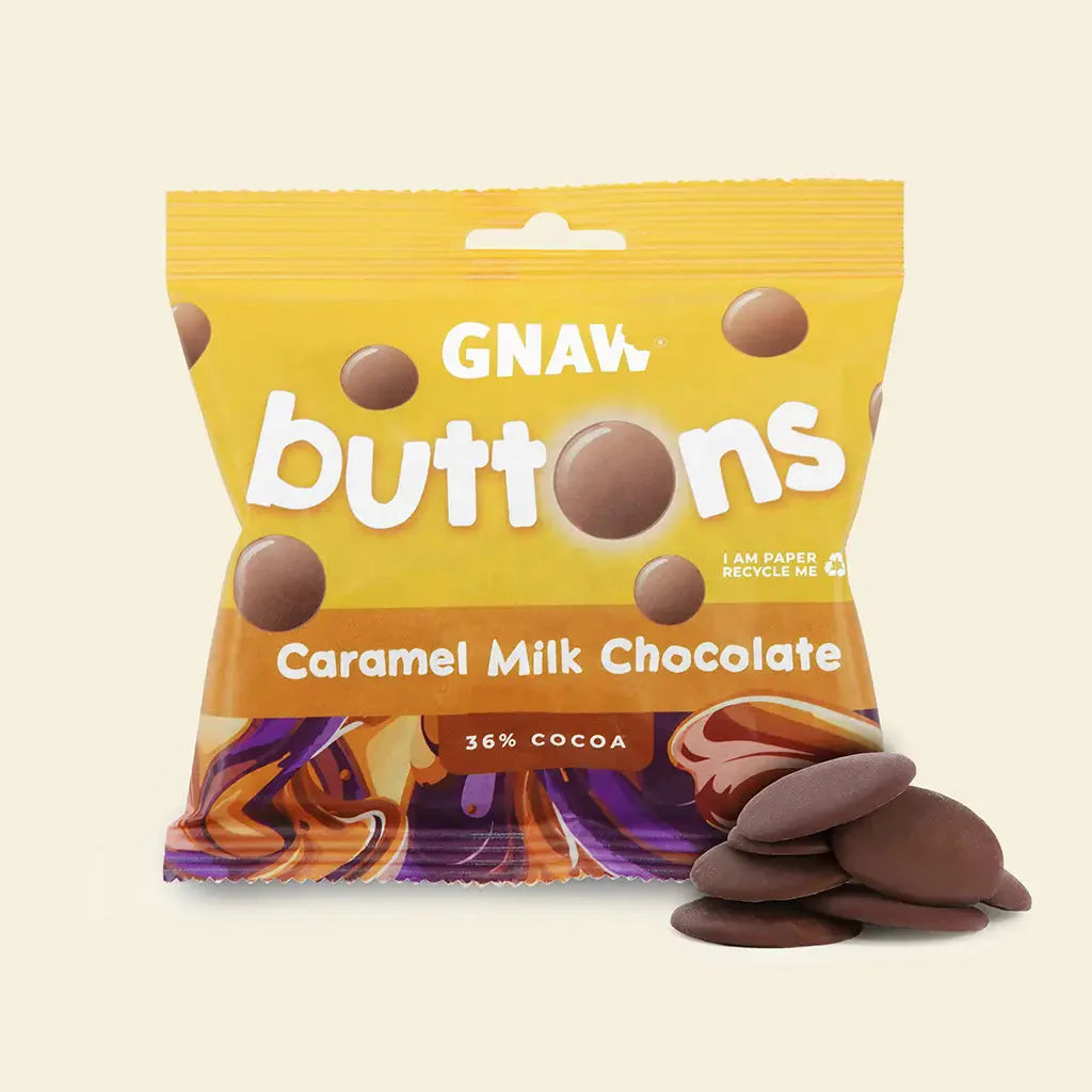 Gnaw Caramel Milk Chocolate Buttons 100g