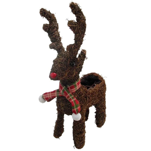 Natural Salim Reindeer Planter With Scarf