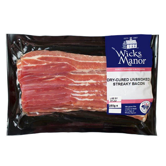 Wicks Manor Streaky Bacon Unsmoked 250g