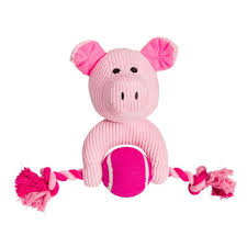 House of Paws Pink Cord Pig Dog Toy Tennis Ball & Rope
