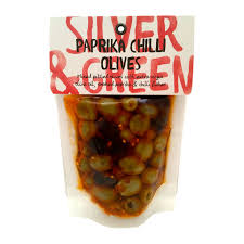 Silver & Green Paprika Chilli Olives