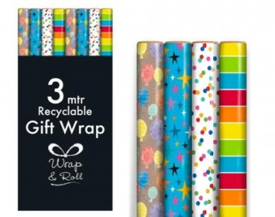 Wrapping Paper 3m x 1 Roll Assorted Designs
