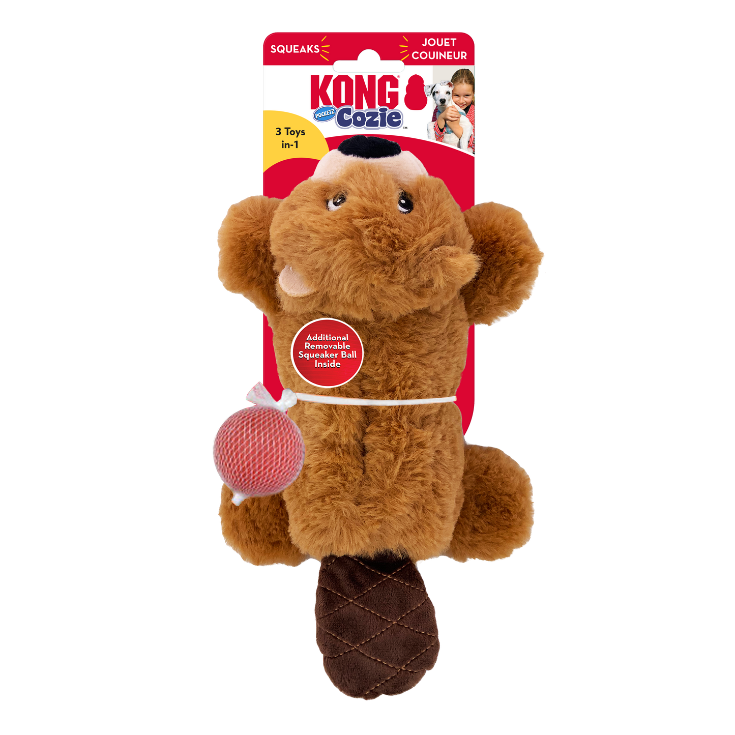KONG Cozie Pocketz Beaver Medium 3 in 1 Toy