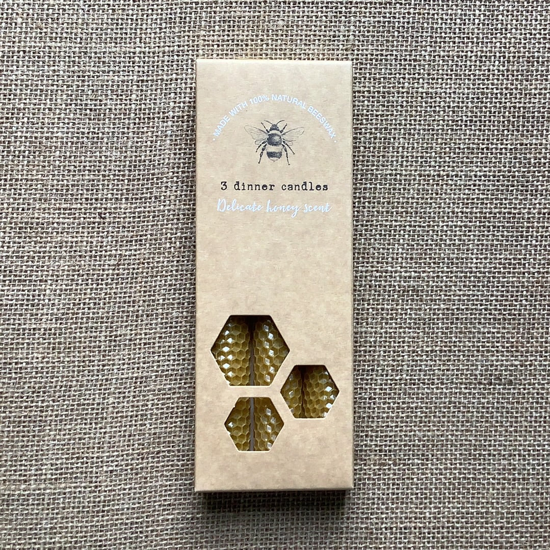 100% Natural Beeswax Dinner Candles 3pk