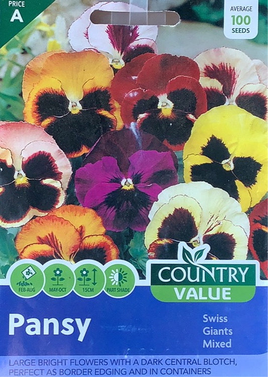 Pansy Seeds, Swiss giants mixed. Country Value