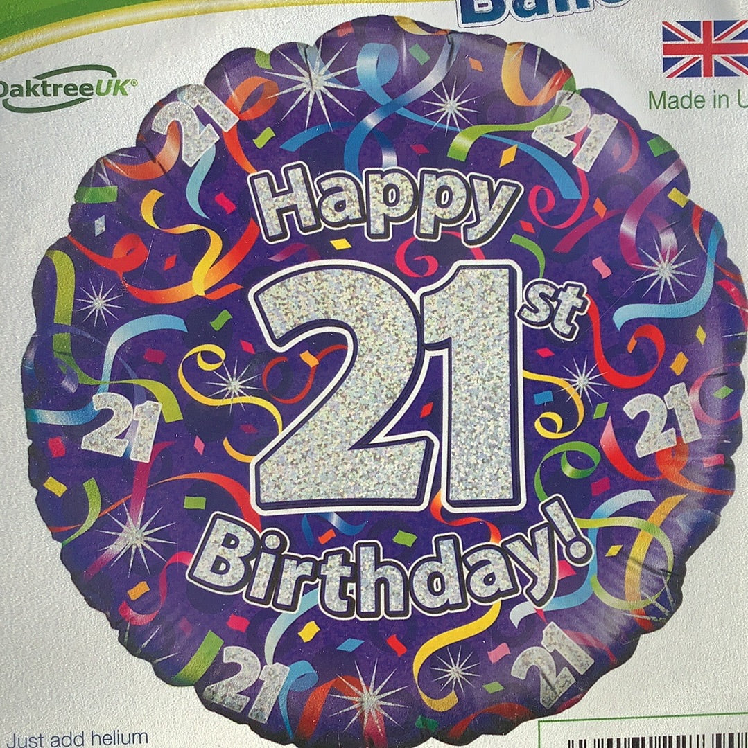 Happy 21st Birthday Foil Helium Balloon