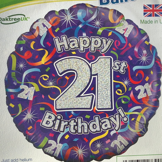 Happy 21st Birthday Foil Helium Balloon