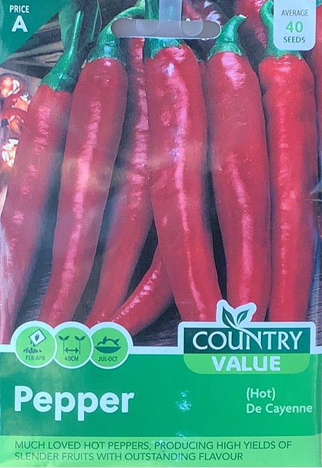 Pepper Seeds, (hot) De-Cayenne. Country Value