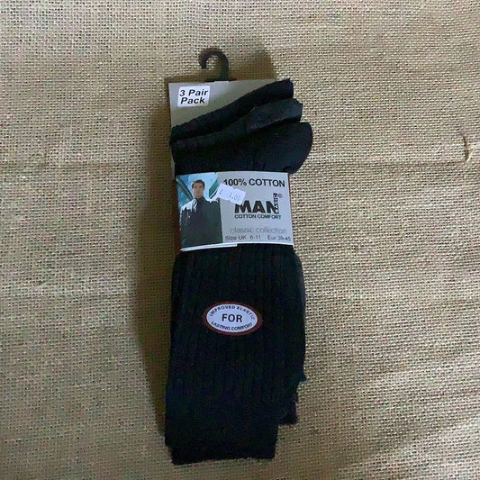 Man Basic, 100% Cotton Socks-3 Pair Pack (UK 6-11)