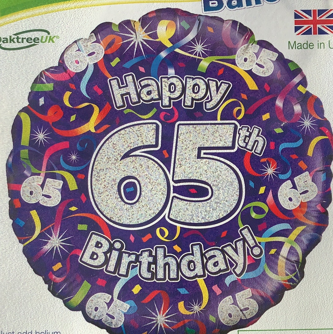Happy 65th Birthday Foil Helium Balloon