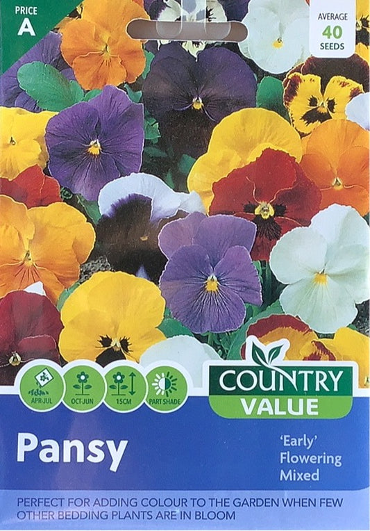 Pansy Seeds, Early flowering mixed. Country Value
