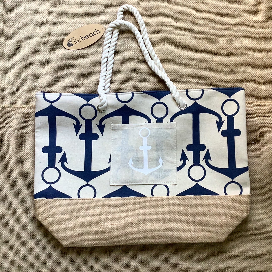 Probeach, Anchor Beach Bag-Blue/Cream