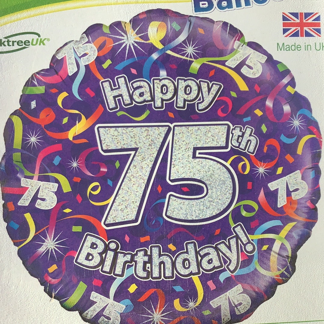 Happy 75th Birthday Foil Helium Balloon