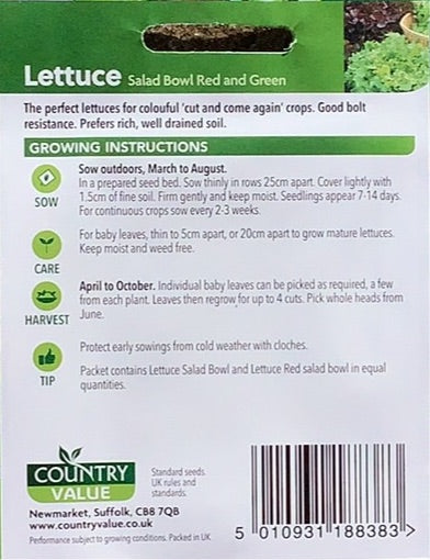 Salad Bowl Red & Green Lettuce Seeds, Country Value