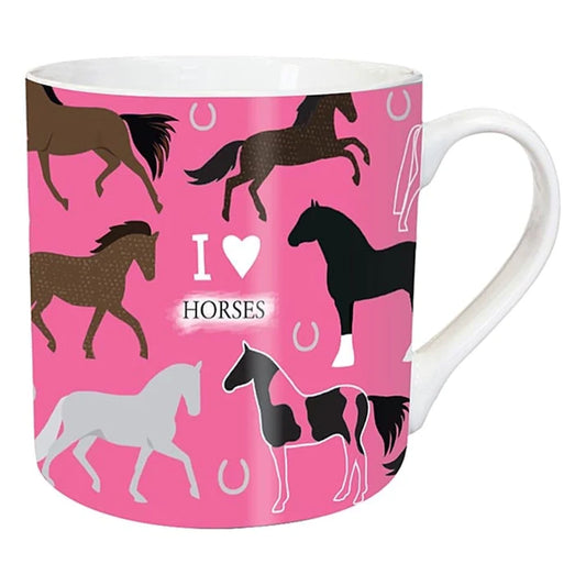 Otter House, I Love Horses Mug- Pink